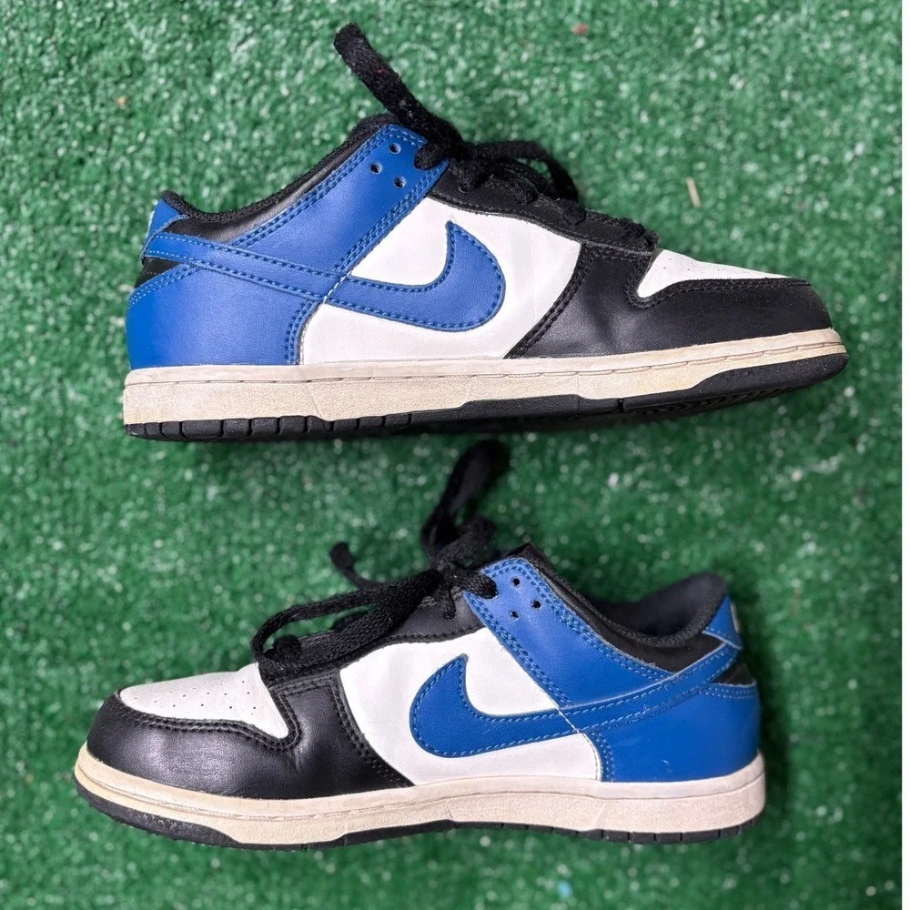 Nike Dunk Low Kids Shoes Black White Blue Leather Swoosh Casual Sneakers